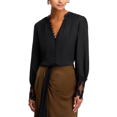 LAgence Womens Black Lace Trim Button Front Shirt Blouse Top M BHFO 9024