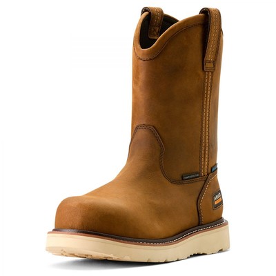 Pre-owned Ariat Work Men's 11" Rebar Wedge Pull-on Composite Toe Waterproof Work Boot Dist In Brown