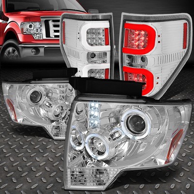 ДЛЯ 09-14 FORD F150 СВЕТОДИОДНАЯ ФАРА HALO RING PROJEACTOR + 3D ЗАДНИЙ ФОНАРЬ C-ОБРАЗНОЙ ФОРМЫ, ХРОМИРОВАННЫЙ
