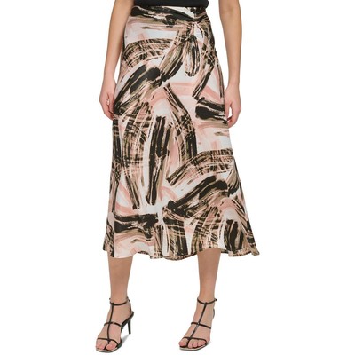 Женская розовая юбка миди с рюшами и животным принтом DKNY 0 BHFO 3829