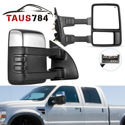 Pair Chrome Power Heated Tow Mirrors for 99-07 Ford F250-F550 Super Duty Signal