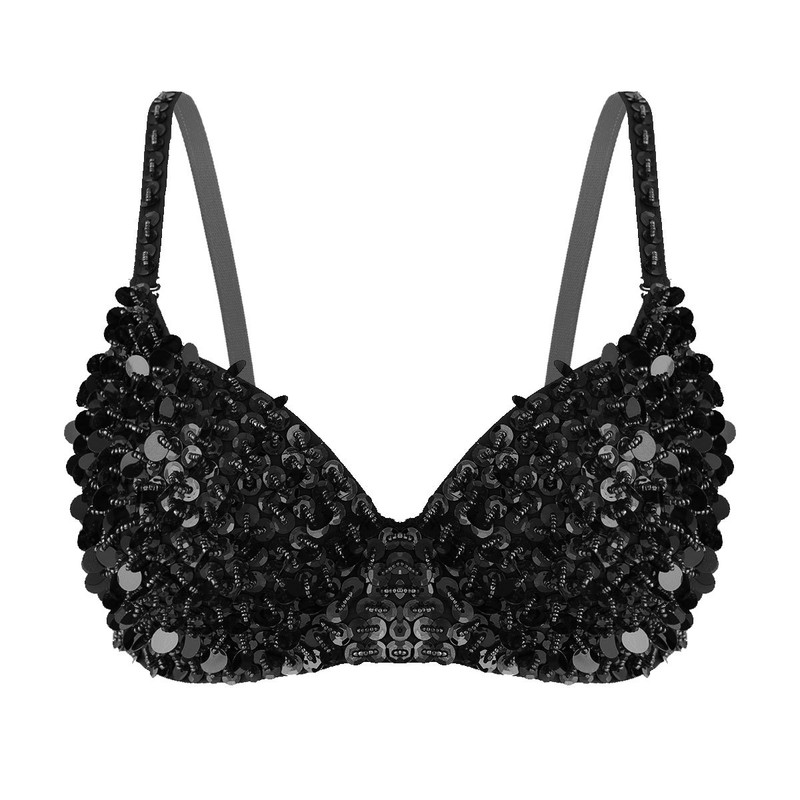 Women Sequin Bra Sparkle Glitter Bra Top for Raves Dance Clubwear Belly