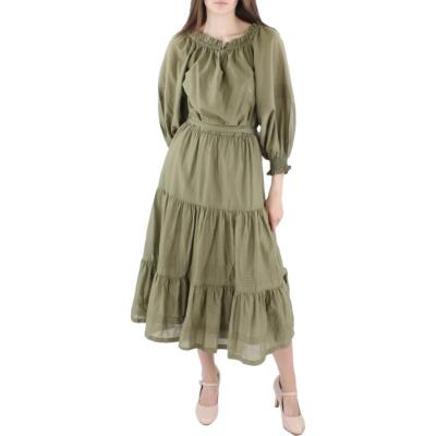 

Многоуровневое женское платье макси с пышными рукавами и пышными рукавами Lauren Ralph Lauren, облегающее и расклешенное, BHFO 4760, Olive fern