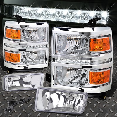 ХРОМИРОВАННАЯ СВЕТОДИОДНАЯ ФАРА DRL С ЯНТАРНЫМ УГЛОВЫМ СИГНАЛОМ + ПРОЗРАЧНАЯ ПРОТИВОТУМАННАЯ ФАРА ДЛЯ 14-15 SILVERADO