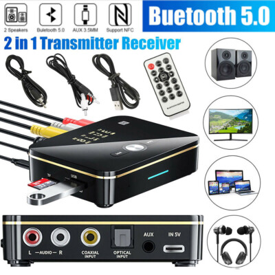 USB Bluetooth 5.0 Transmitter Receiver Wireless NFC to 2RCA Stereo Audio Adapter