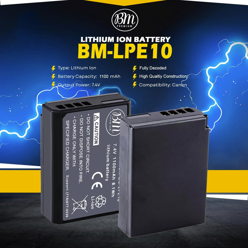 2-Pack of LP-E10 Batteries for Canon EOS Rebel T3, T5, T6, T7, Kiss X50, Kiss X7
