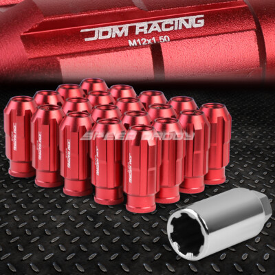 НАБОР ГАЕК JDM С ОТКРЫТЫМ КОНЦОМ ИЗ КРАСНОГО АЛЮМИНИЯ С 20 НАКОНЕЧНИКАМИ + АДАПТЕР M12X1,5 ДИАМЕТРОМ 24 ММ/ ВЫСОТОЙ 50 ММ