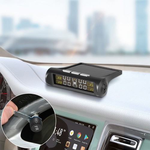 Car Wireless Solar TPMS LCD Tire Pressure Monitoring System w/ 4 External Sensor