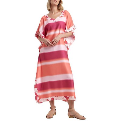 

H Halston Женское розовое полосатое кафтан повседневное платье макси  BHFO 0006, Striated skies coral quartz