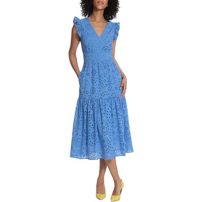 

Женское дневное платье миди с люверсами и V-образным вырезом Maggy London BHFO 6283, Marina blue