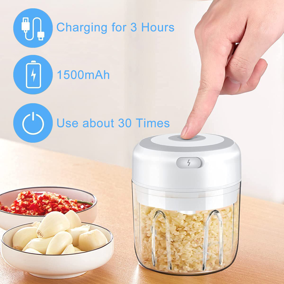 250ML BPA-Free Electric Garlic Chopper Mincer Blender Crusher for Fruit Onion