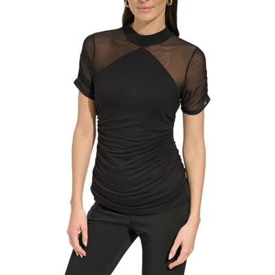 DKNY Womens Mesh Sleeve Round Neck Casual Pullover Top BHFO 7265