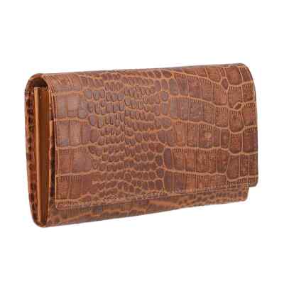 Union Code Tan RFID Protected Genuine Leather Croco Embossed Wallet NEW