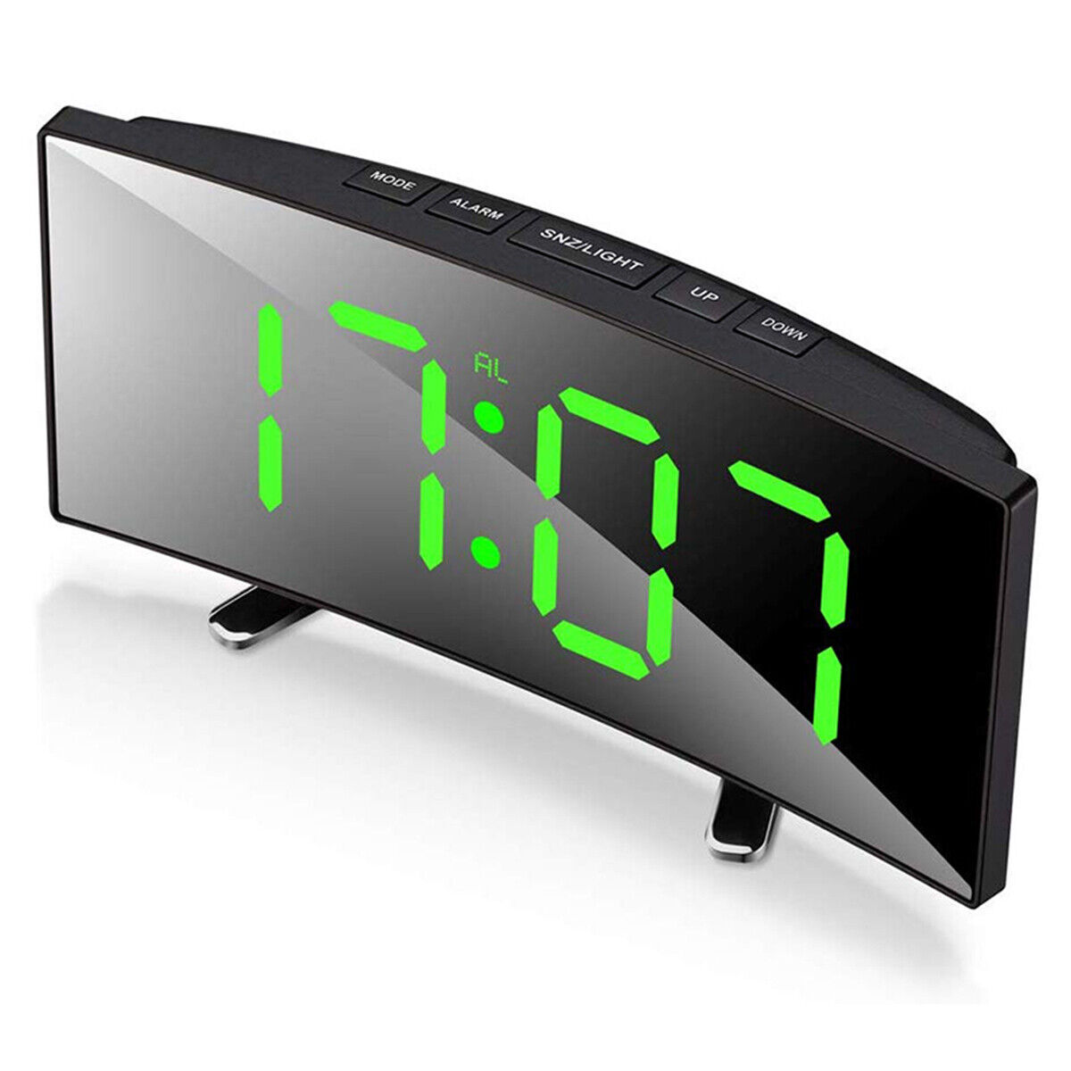 Digital LED Curved Screen Mirror Clock Display Temperature Snooze Table Alarm.