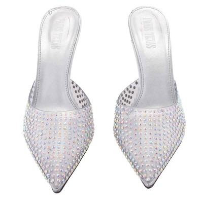 Pre-owned Paris Texas Ladies Iridescent Hollywood Pvc Pointed-toe Mules In Check Description