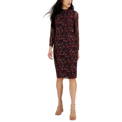 INC Womens Purple Floral Party Sheer Midi Dress 2 BHFO 4548