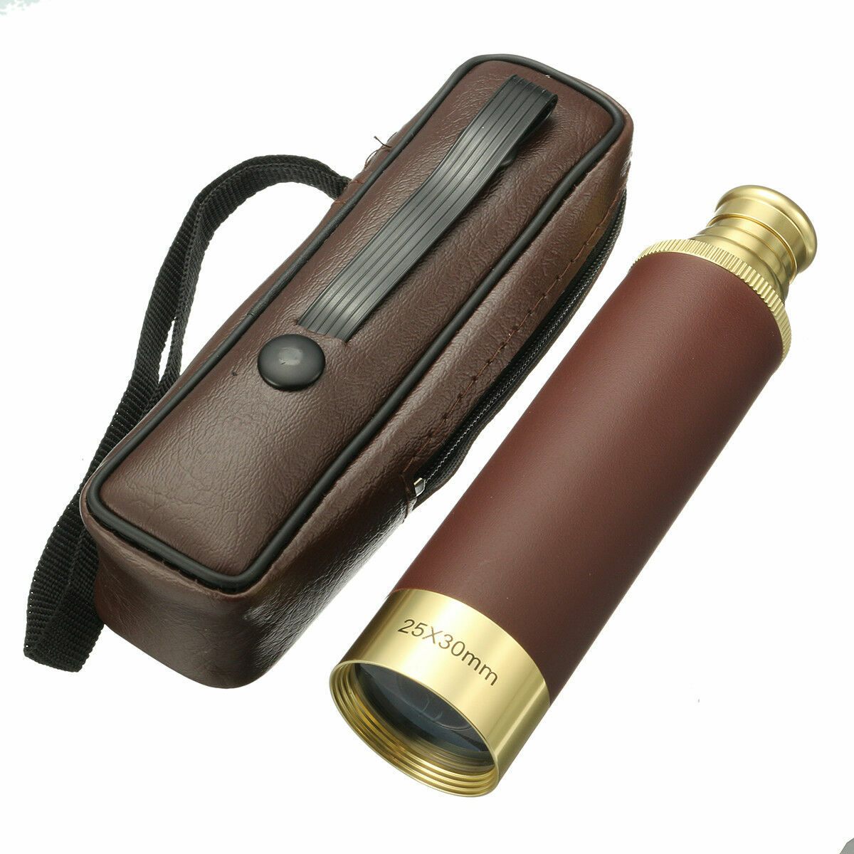 Cannocchiale Monocolo 25x30mm Vintage Dorato Pelle Navigazione Viaggi sus