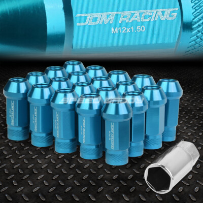 АЛЮМИНИЕВЫЙ КОРПУС JDM НЕБЕСНО-ГОЛУБОГО ЦВЕТА С ОТКРЫТЫМ КОНЦОМ, КОМПЛЕКТ ИЗ 20 ГАЕК + КЛЮЧ M12X1,5 ДИАМЕТРОМ 25 ММ / ВЫСОТОЙ 50 ММ