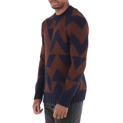 Pre-owned Moncler Men's Geometric Pattern Knitted Crewneck Sweater In Blue