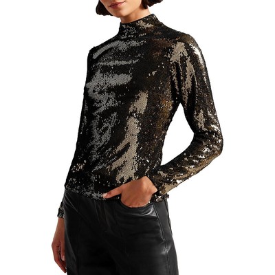 Женская коричневая блузка с имитацией шеи и блестками от Ted Baker, 1 BHFO 8878