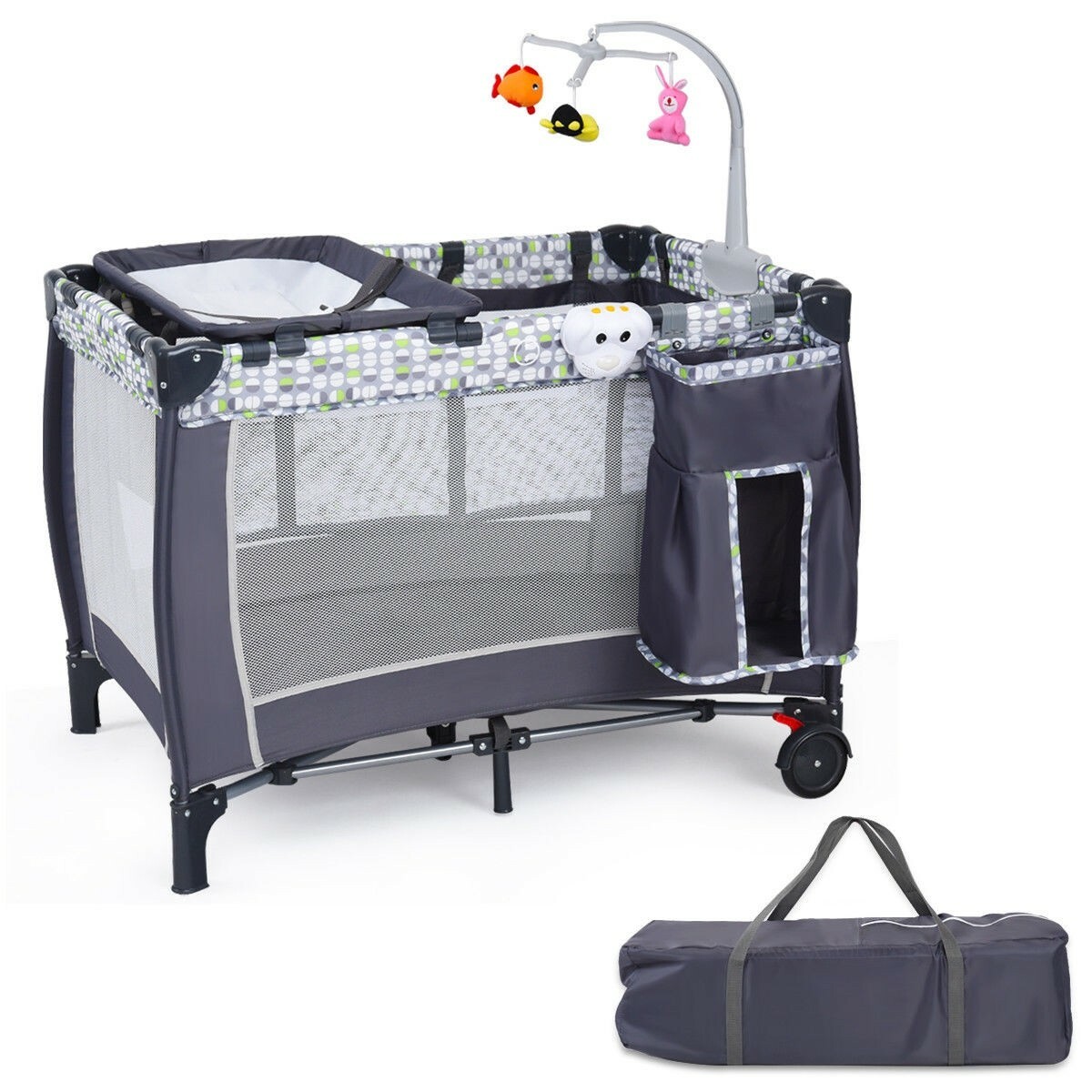 Baby 4 in 1 Portable Folding Crib, Bedside Sleeper, Playpen Jumper
