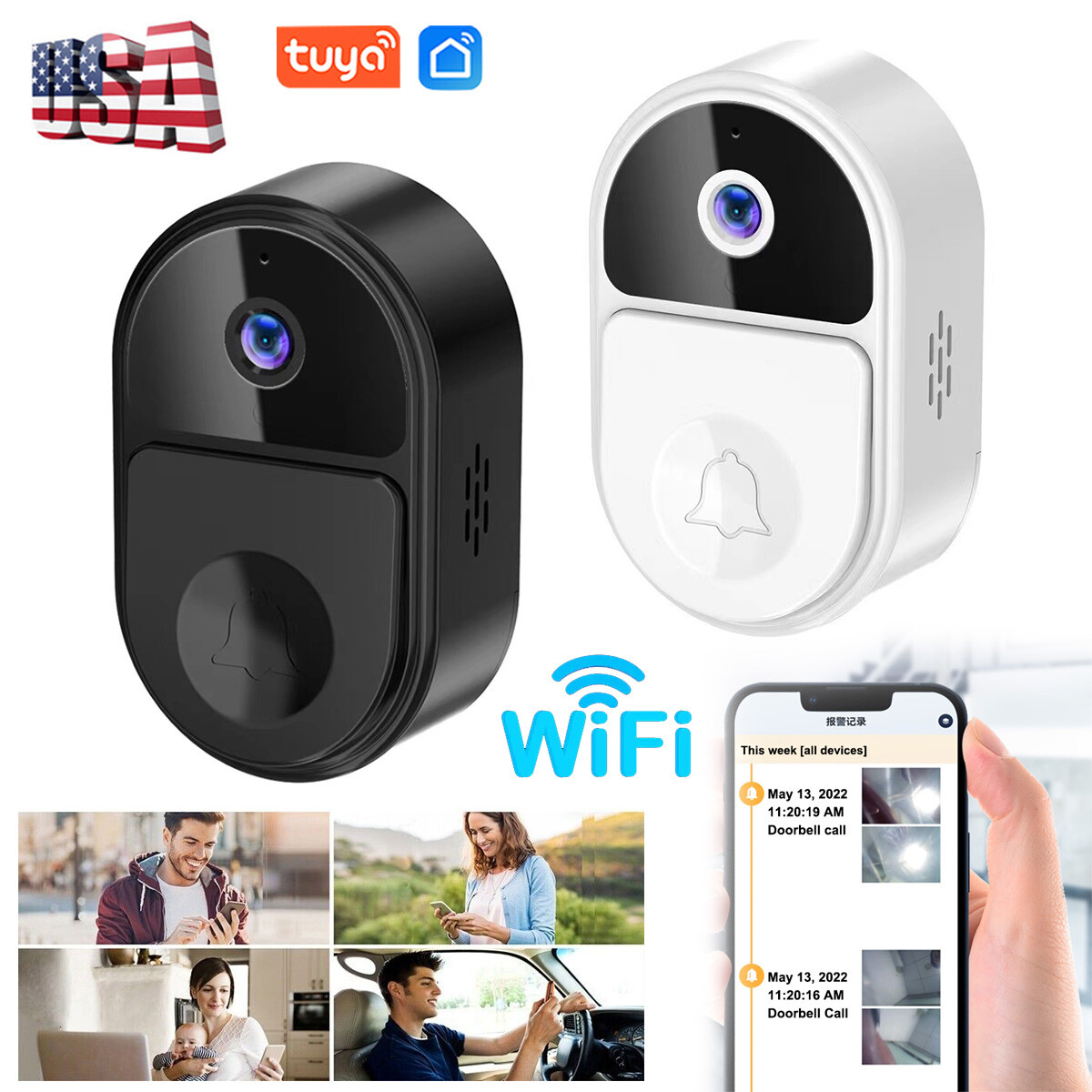 For Tuya Smart WiFi Ring Wireless Doorbell Chime Security Intercom Video Camera