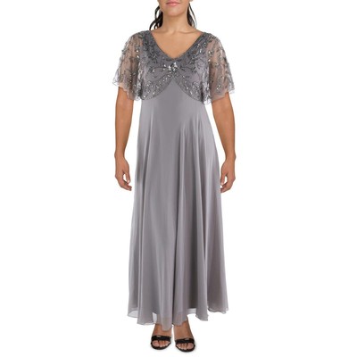 Женское серое вечернее платье JKara в полный рост, расшитое блестками, 12 BHFO 4498