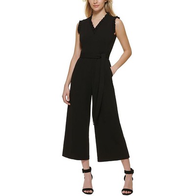 Calvin Klein Womens Black Knit Rufled Wide Leg Jumpsuit 16 BHFO 8597