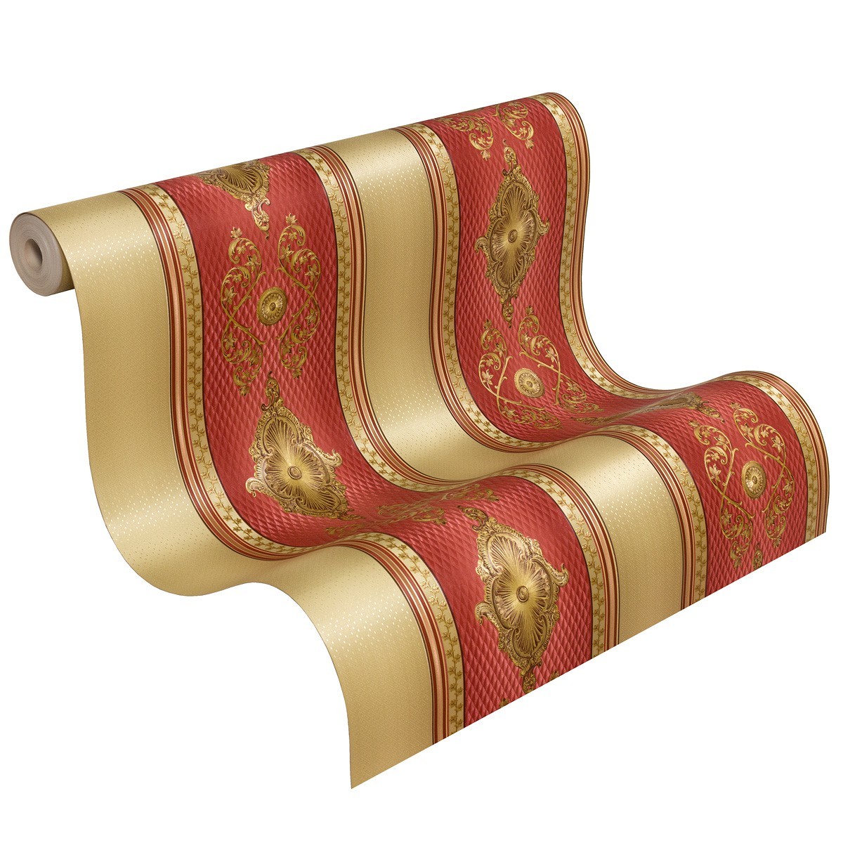 Tapete Satin Streifen Barock Gestreift Hermitage Glanz Metallic rot 6830-14 (3,5