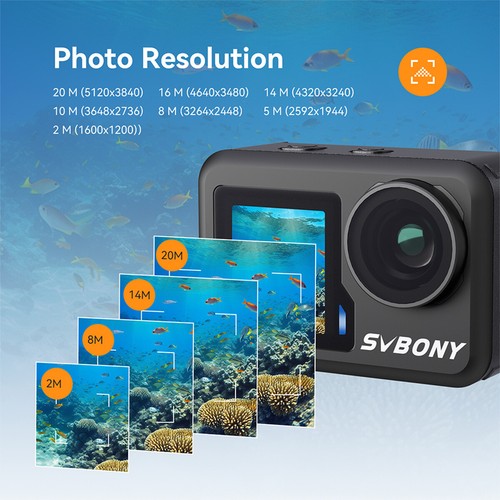SVBONY Act20 IPX8 Waterproof Action Camera 4K HD for Diving Surfing Outdoorsport