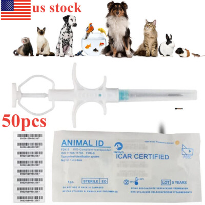 50Pc 1.25*7mm Dog ID Microchip FDX-B ISO 11784/11785 Pet Cats RFID Implant Chip