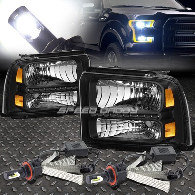 СВЕТОДИОДНАЯ ФАРА С ЧЕРНЫМ КОРПУСОМ + БЕЛАЯ СВЕТОДИОДНАЯ СИСТЕМА 6000K ДЛЯ 05-07 F250/F350/F450