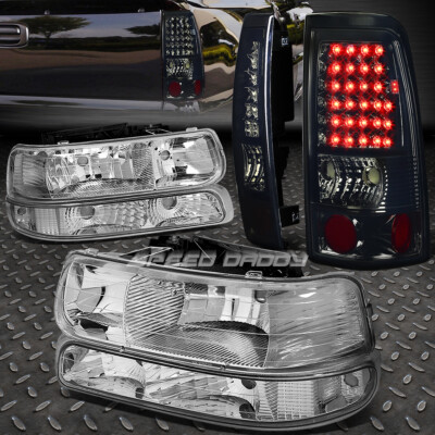 ХРОМИРОВАННАЯ ПРОЗРАЧНАЯ ФАРА + ДЫМЧАТАЯ ЛИНЗА СВЕТОДИОДНОГО ЗАДНЕГО СТОП-СИГНАЛА ДЛЯ 99-02 CHEVY SILVERADO