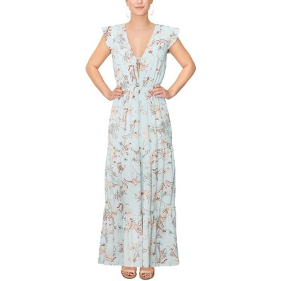 Женское макси-платье из синего крепа с цветочным рисунком Rachel Rachel Roy 8 BHFO 4988