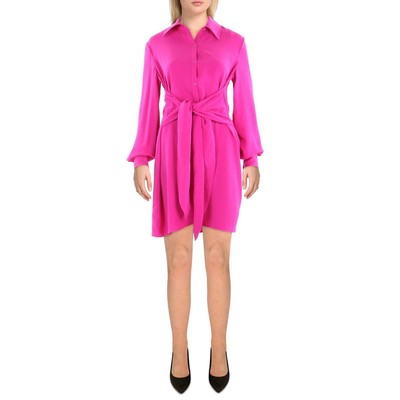 Trina Turk Womens Pink Knot-Front Mini Bishop Sleeve Shirtdress S BHFO 4231