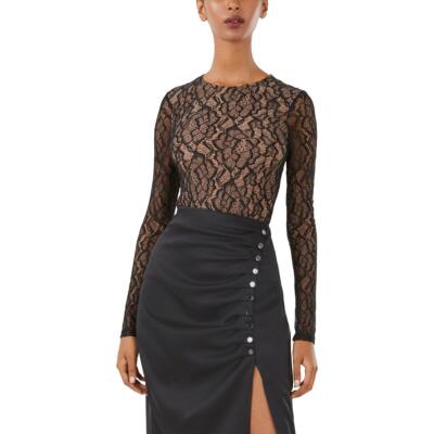 

Женское кружевное боди с круглым вырезом и длинными рукавами BCBG Max Azria, Черный