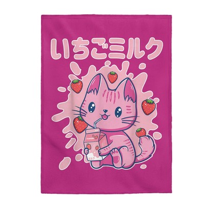 Strawberry Milk Carton Funny Retro 90s Japanese Kawaii Weeb Gift Plush Blanket