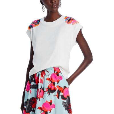 Essentiel Antwerp Womens White Sequin Crew Neck Tee T-Shirt Top 1 BHFO 0404