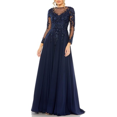 Женское вечернее платье Mac Duggal из темно-синего шифона с украшением 10 BHFO 6162