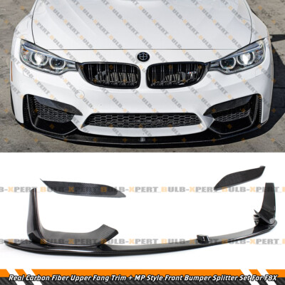 For 15-19 BMW F8X M3 M4 Carbon Fiber MP Style Front Lip + Bumper Upper Fang Trim