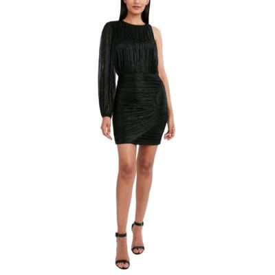 

BCBGMAXAZRIA Женское черное мини-платье Jameson с эффектом металлик на одно плечо  BHFO 9159, Black/metallic