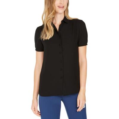 Anne Klein Womens Black Peter Pan Button Down Shirt Top Blouse M BHFO 1715