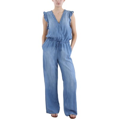 Bella Dahl Womens Blue Tencel Wide Leg V-Neck Jumpsuit M BHFO 3901