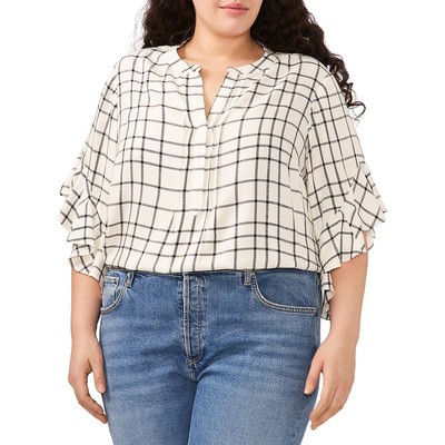 Vince Camuto Женский белый топ Henley с рюшами на рукавах и застежкой-молнией Plus 3X BHFO 7392