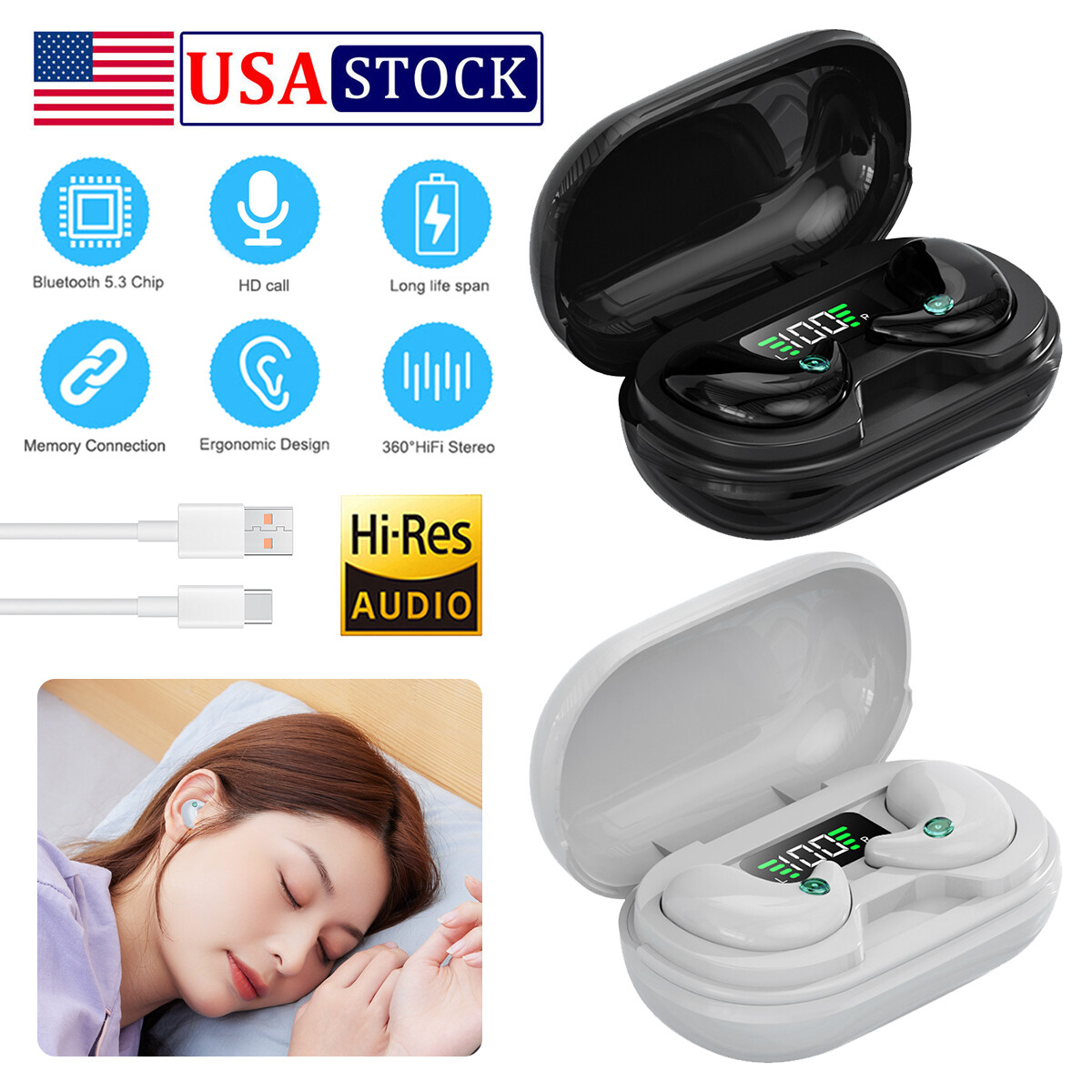 Bluetooth 5.3 Headset Waterproof Earphone