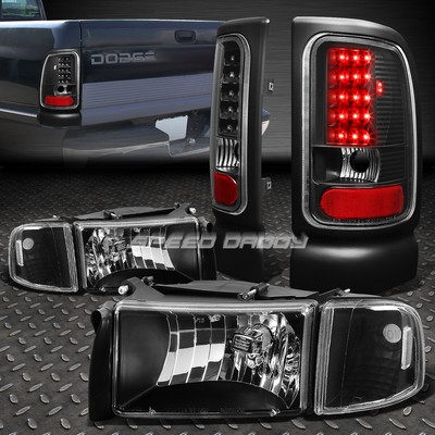ЧЕРНАЯ ФАРА В КОРПУСЕ + ПОВОРОТНЫЙ СИГНАЛ + ПРОЗРАЧНЫЙ СВЕТОДИОДНЫЙ ЗАДНИЙ ФОНАРЬ ДЛЯ 94-02 DODGE RAM