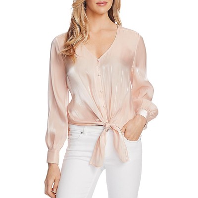 Женская розовая переливающаяся рубашка на пуговицах с V-образным вырезом Vince Camuto XL BHFO 9056