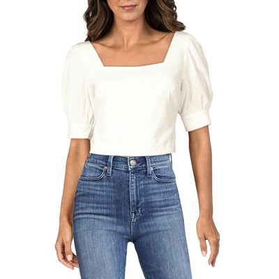 Укороченный топ-рубашка Lucy Paris Womens Emmy с белой текстурой и пышными рукавами M BHFO 9544