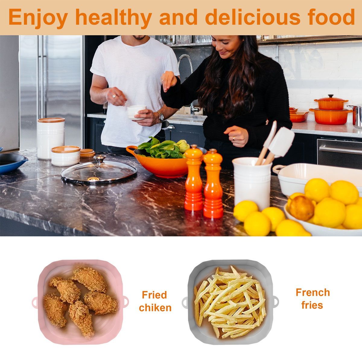 2pcs Air Fryer Silicone Pot Basket Non-Stick Safe Oven Baking Tray Accessories