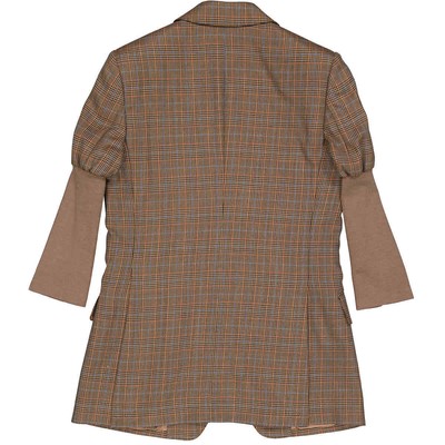 Pre-owned Burberry Ladies Fawn Knitted Sleeve Houndstooth Check Wool Tailored Jacket, In Check Description